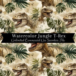 Patrón sin costuras de dinosaurio de la jungla T-Rex / Patrón sin costuras para tela / Papel digital de dinosaurio lindo / Fondo infantil / Diseño repetitivo para niños
