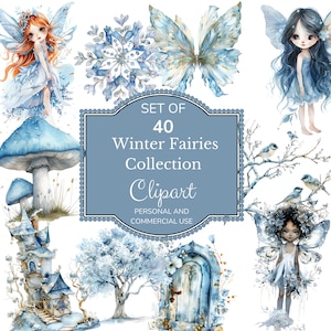 Aquarell Winter Blumen Feen Clipart | Arktische Tiere Clipart | Gewerblich | Winter Clipart | Aquarell Clipart | Feenhaus Clipart