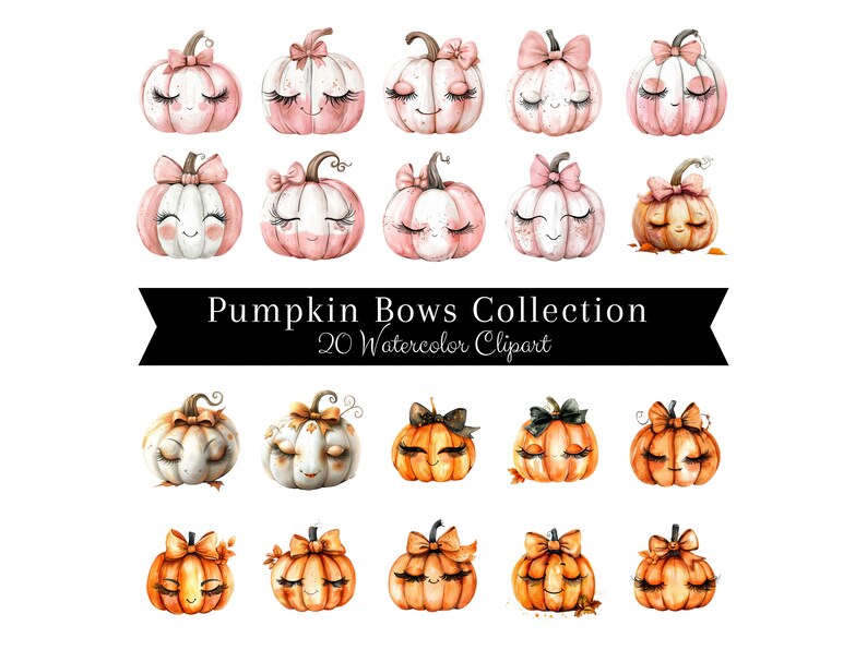 Coquette Bow Pumpkin Watercolor Clipart | Watercolor Pink Pumpkin PNG ...