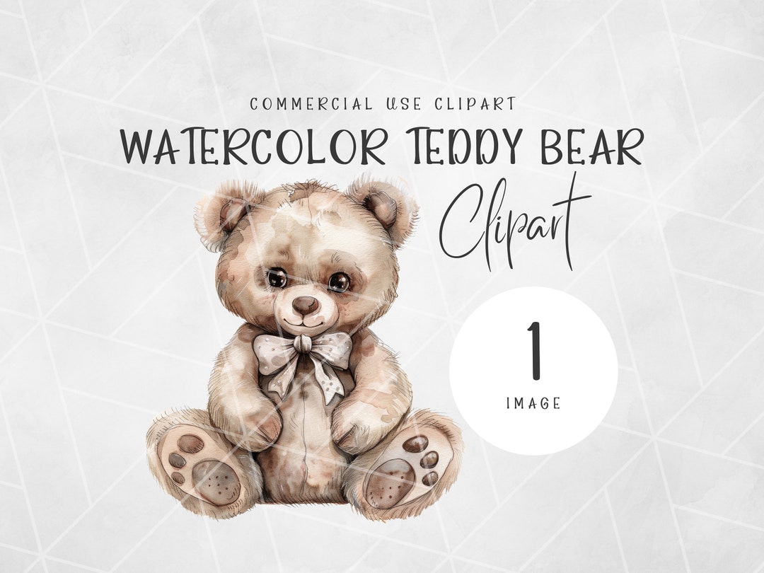 Watercolor Teddy Bear Clipart | Nursery Wall Art Watercolor Baby Shower ...