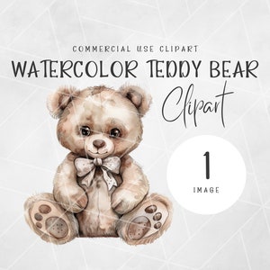 Watercolor Teddy Bear Clipart | Nursery Wall Art Watercolor Baby Shower Clipart | Teddy Bear Png | Nursery Clipart | Commercial Use