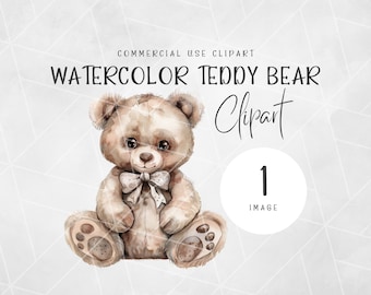 Watercolor Teddy Bear Clipart | Nursery Wall Art Watercolor Baby Shower Clipart | Teddy Bear Png | Nursery Clipart | Commercial Use