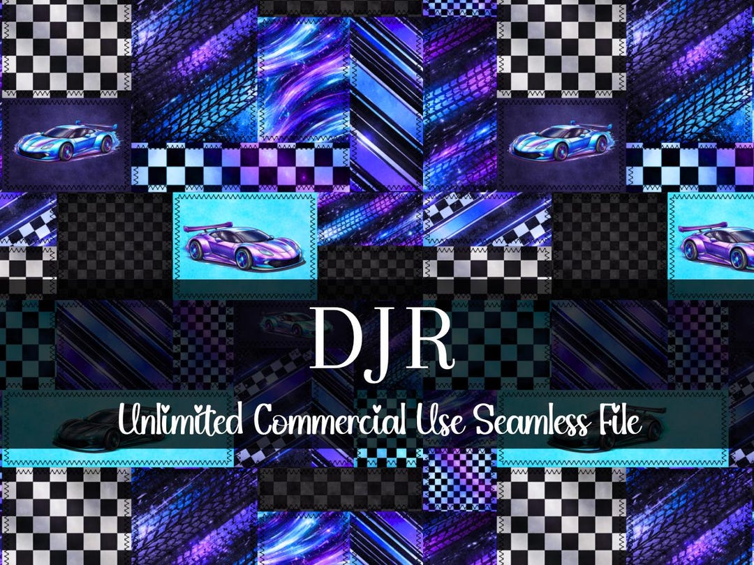 Seamless Checkered Race Car Patchwork Pattern | Watercolor Racing | Boy ...
