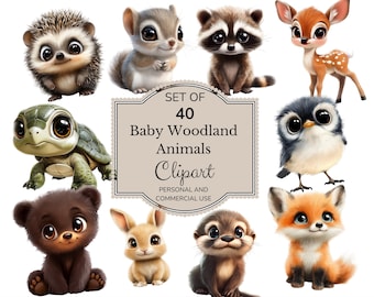 Woodland Animals Watercolor Clipart | Forest Animals Clip Art | Baby Shower Clipart | Cute Baby Animals | Nursery Decor | Bear Fox Owl