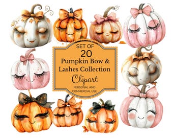 Coquette Bow Pumpkin Watercolor Clipart | Watercolor Pink Pumpkin PNG | Halloween Girl Clipart | Pastel Halloween | Halloween Pumpkins
