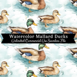 Nahtloses Stockenten-Enten-Muster | Aquarell Enten | Jagd Hintergründe Seamless File | Sich wiederholendes Muster PNG | Exklusivrechte PNG