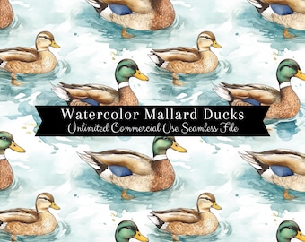 Modèle sans couture de canard colvert | Canards à l'aquarelle | Fichier sans couture d'arrière-plans de chasse | Motif répétitif PNG | Droits exclusifs PNG