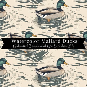 Seamless Mallard Duck Pattern | Watercolor Ducks Print | Hunting Backgrounds Seamless File | Repeating Pattern PNG | Scrapbook Paper