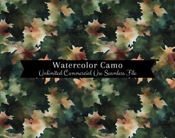 Watercolor Camo Seamless Print | Old School Camo Seamless Pattern | Commercial Use Pattern | Repeating Print | Watercolor Camouflage PNG