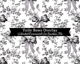Schwarz Toile De Jouy Muster Overlay | Toile Muster | Chinoiserie Bow Seamless Druck | Französischer Toile De Jouy | Schleife Toile Seamless