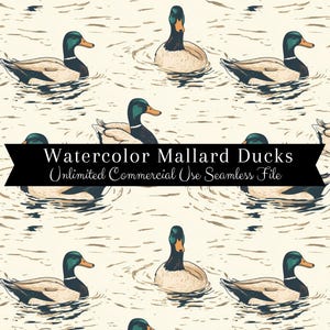 Seamless Mallard Duck Pattern | Watercolor Ducks Print | Hunting Backgrounds Seamless File | Repeating Pattern PNG | Scrapbook Paper