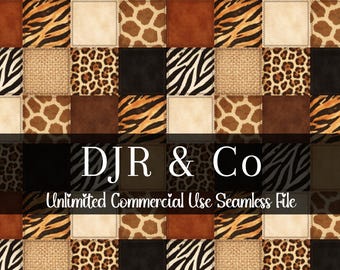 Neutral Animal Print Patchwork Nahtlos | Leopard-Wiederholungsmuster | Kommerzielle Nutzung | Tiger Druck | Giraffendruck | Tierdruck Nahtlos