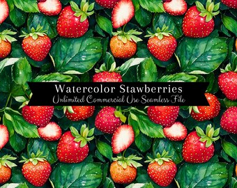Watercolor Strawberry Seamless Print | Strawberry Seamless Pattern | Commercial Use Pattern | Repeating Print | Watercolor Strawberry PNG