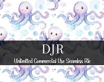 Colorful Octopus Seamless Pattern | Watercolor Octopus Digital Paper | Blue Rainbow Octopus Print | Under Water Ocean Repeating Pattern