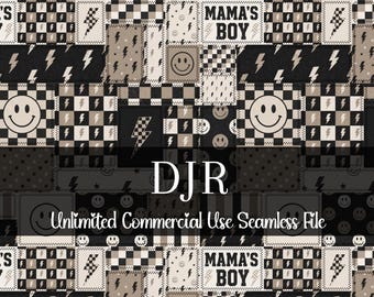Seamless Mamas Boy Patchwork Pattern | Watercolor Retro Checker | Boy Seamless File | Check Repeating Pattern | Commercial Rights