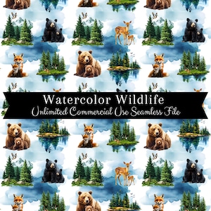 Seamless Wildlife Mallard Duck Pattern | Watercolor Bears | Hunting Backgrounds Seamless File | Repeating Pattern PNG | Woodland Seamless