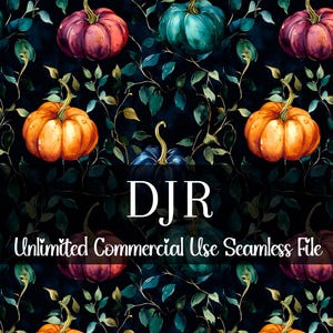 Watercolor Vibrant Rainbow Pumpkins On Vines Seamless Print | Commercial Use Pumpkin Repeat Pattern | Fall Moody Floral Pumpkins Print