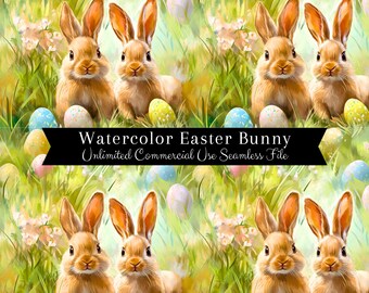 Watercolor Easter Bunny Seamless Print | Easter Eggs Seamless Pattern | Commercial Use Pattern | Spring Easter Repeating Pattern PNG
