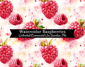 Watercolor Raspberry Seamless Print | Raspberry Fruit Pattern | Commercial Use Pattern | Repeating Print | Watercolor Raspberry PNG