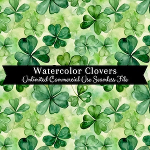 Modèle sans couture de trèfle | Papier numérique aquarelle trèfle à quatre feuilles | Motif aquarelle | Aquarelle de la Saint-Patrick | Motif répété