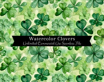 Shamrock Seamless Pattern | Watercolor Four Leaf Clover Digital Paper | Watercolor Pattern | Watercolor St Patrick's Day | Repeating Pattern
