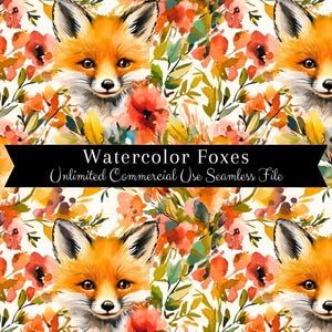 Seamless Fox Pattern | Watercolor Fox Print | Spring Fox Backgrounds Seamless File | Floral Fox Repeating Pattern PNG | Commercial Use PNG