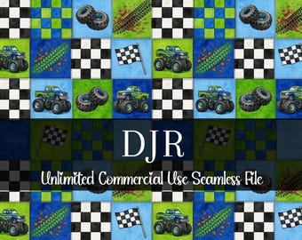 Watercolor Monster Truck Patchwork Seamless Print | Truck Seamless | Commercial Use Pattern | Truck Repeating Pattern PNG | Boy Seamless