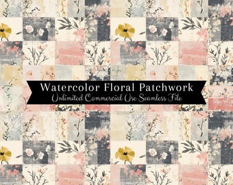 Spring Pastel Floral Seamless | Patchwork Quilt Seamless Pattern | File Farmhouse Quilted Colorblocking | Digital Paper Repeatable Folk Art