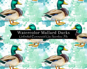 Modèle sans couture de canard colvert | Canards à l'aquarelle | Fichier sans couture d'arrière-plans de chasse | Motif répétitif PNG | Droits exclusifs PNG