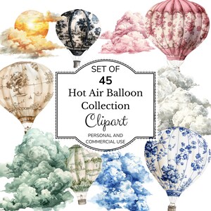 Aquarell Toile Heißluftballons | Kommerzielle Nutzung | Heißluftballon Png | Heißluftballon Clip Art | Vintage Clipart | Junk Journal