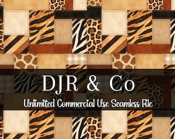 Neutral Animal Print Patchwork Nahtlos | Leopard-Wiederholungsmuster | Kommerzielle Nutzung | Tiger Druck | Giraffendruck | Tierdruck Nahtlos