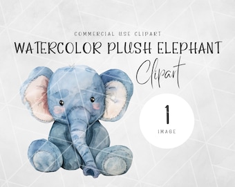 Aquarell genähter Elefant Stofftier Clipart | Safari Dschungel Clipart | Kinderzimmer Clipart | Dschungel Clipart | Baby Tiere Clipart