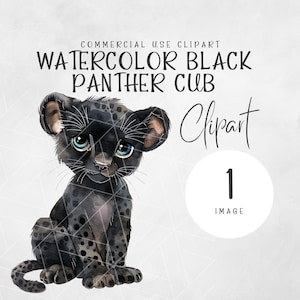 Acuarela dulce pantera negra clipart / animales bebés png / arte de la pared de la guardería / baby shower clipart / animales de la selva / imágenes prediseñadas de animales bebés