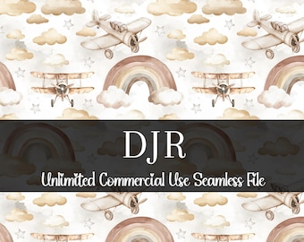Airplane Rainbow Seamless Pattern - Digital Download For Boys' Commercial Use Designs
