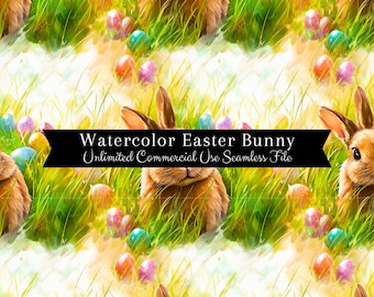 Watercolor Easter Bunny Seamless Print | Easter Eggs Seamless Pattern | Commercial Use Pattern | Spring Easter Repeating Pattern PNG