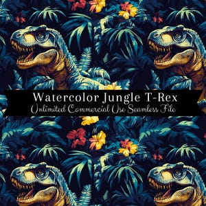 T-Rex Jungle Dinosaur Seamless Pattern | Seamless Pattern for Fabric | Cute Dino Digital Paper | Kids Background | Repeating Design for Boys