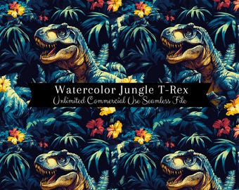T-Rex Jungle Dinosaur Seamless Pattern | Seamless Pattern for Fabric | Cute Dino Digital Paper | Kids Background | Repeating Design for Boys