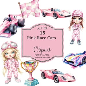 Raceauto clipartbundel | Pink Girl raceauto clipart | Twee snel |  Commercieel gebruik | Direct downloaden | PNG-afbeeldingen voor scrapbooking