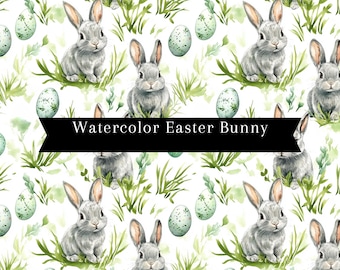 Watercolor Easter Bunny Seamless Print | Easter Eggs Seamless Pattern | Commercial Use Pattern | Spring Easter Repeating Pattern PNG