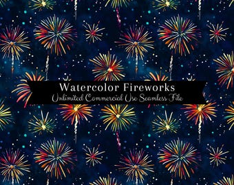 Fireworks Seamless Pattern | Watercolor Celebration Digital Paper | Watercolor Firework Pattern | 4th of July Repeating Pattern
