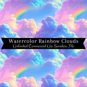 Impressão sem emendas de nuvens de arco-íris em aquarela | Padrão de nuvem | Padrão de uso comercial | Impressão repetida | Arco-íris em aquarela | Papel para scrapbook