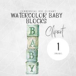 Acuarela salvia verde bebé bloques clipart / bloques de bebé apilados / acuarela bebé clipart / baby shower clipart / bebé letras acuarela