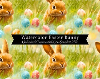 Watercolor Easter Bunny Seamless Print | Easter Eggs Seamless Pattern | Commercial Use Pattern | Spring Easter Repeating Pattern PNG
