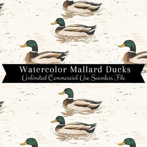 Seamless Mallard Duck Pattern | Watercolor Ducks Print | Hunting Backgrounds Seamless File | Repeating Pattern PNG | Scrapbook Paper