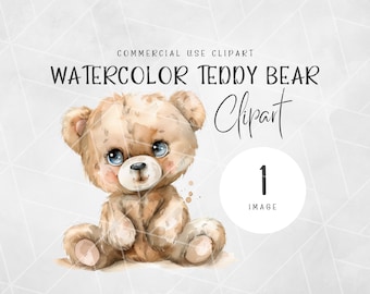 Teddy Bear Watercolor Clipart | Baby Shower Clipart | Commercial Use | Nursery Wall Art | Bear Clipart | Digital Download | Watercolor PNG