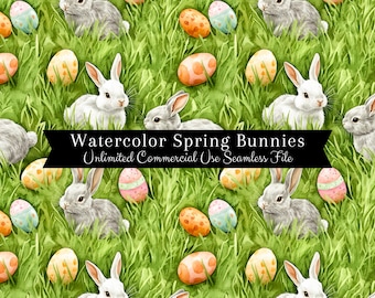 Watercolor Easter Bunny Seamless Print | Easter Eggs Seamless Pattern | Commercial Use Pattern | Spring Easter Repeating Pattern PNG