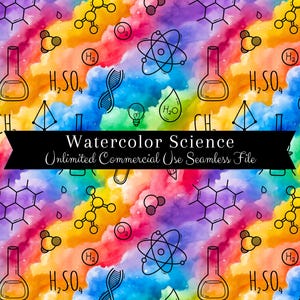 Motif scientifique arc-en-ciel aquarelle sans couture | école d'aquarelle | Fond de chimie transparente | Motif répétitif PNG | PNG à usage commercial