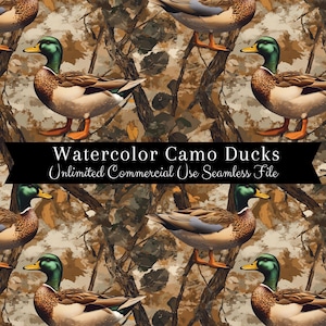 Padrão de pato-real sem costura | Impressão de patos camuflados em aquarela | Arquivo sem costura de fundos de caça | Padrão de repetição | Papel para scrapbook