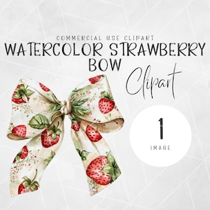 Aquarell Coquette Erdbeere Schleife Clipart | Erdbeer Druck Schleife Clipart | Schleife Clipart | Kokette Clipart | Obst Schleife Clipart
