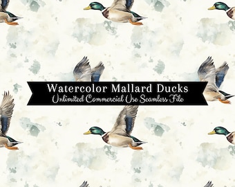 Modèle sans couture de canard colvert | Canards à l'aquarelle | Fichier sans couture d'arrière-plans de chasse | Motif répétitif PNG | Droits exclusifs PNG